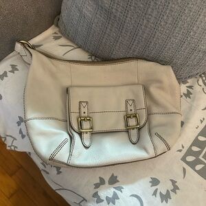 Fossil Cream Leather Hobo Bag with Buckle Detail
